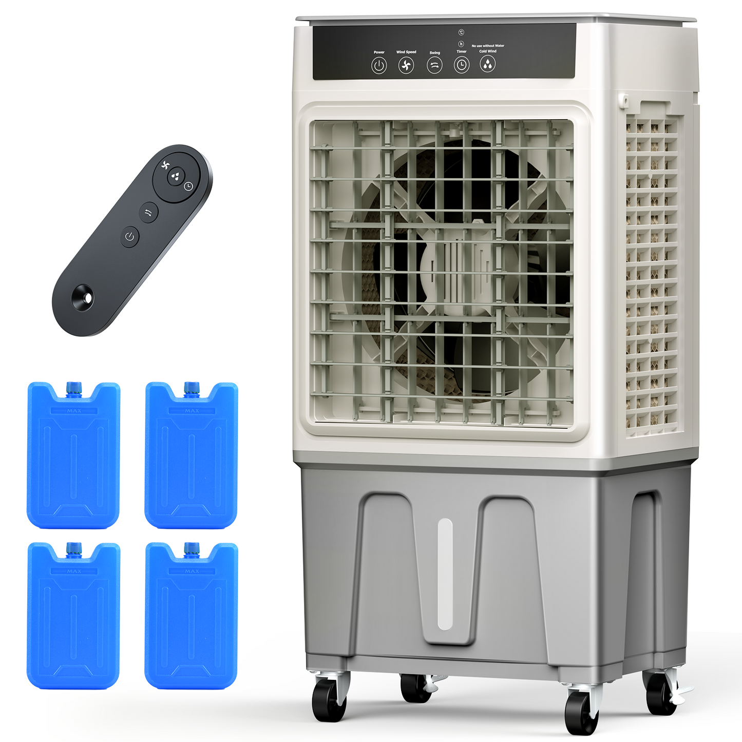 Windowless Swamp Cooler, 3 in 1 Evaporative Portable Air Conditioner with Remote, Cooling Fan Ac Unit,3 Speed, 24H Timer, 5.3 Gal Water Tank, 4 Ice Box for Garage, Patio, Bedroom Home Office Outdoor