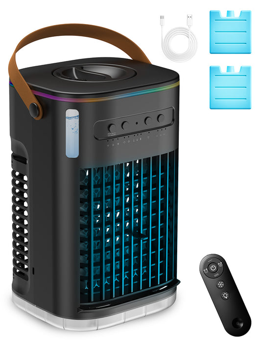 Small Air Conditioner Portable Ac Unit, Evaporative Air Cooler With 2Ice Packs & 1.2L Water Tank, Personal Air Cooler with Remote, Powered by USB, Mini Air Conditioner for Car Desktop,Jet No Battery