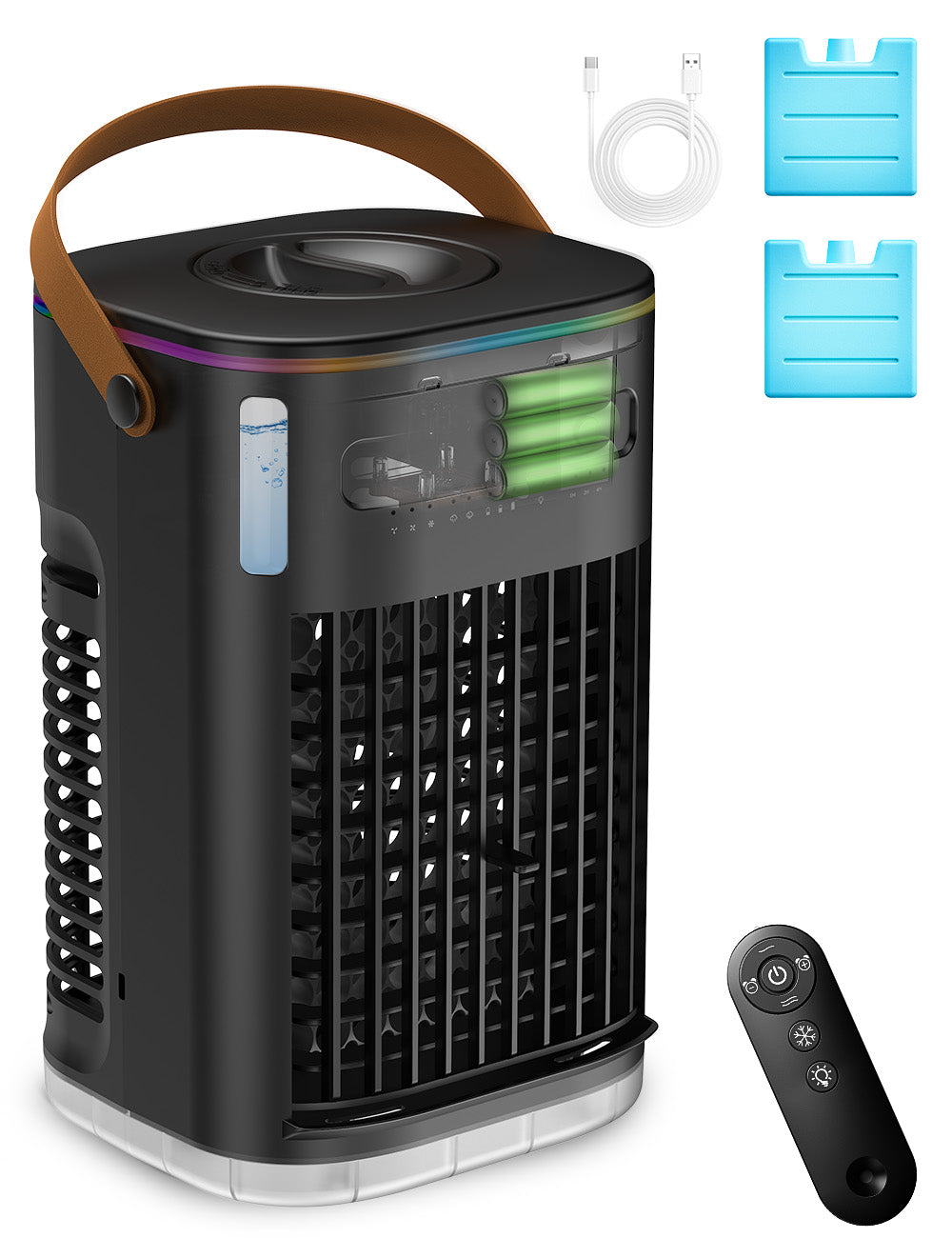 3-IN-1 Portable Air Conditioners, 5400mAh Built-In Battery Personal Evaporative Air Cooler Fan, 2 Ice Packs & 1.2L Water Tank, 1-7h Timer & Remote, Mini Air Conditioner for Car