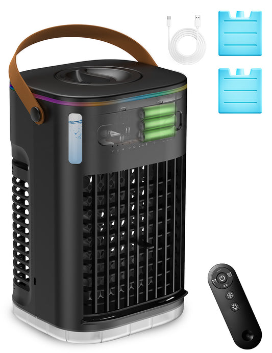 3-IN-1 Portable Air Conditioners, 5400mAh Built-In Battery Personal Evaporative Air Cooler Fan, 2 Ice Packs & 1.2L Water Tank, 1-7h Timer & Remote, Mini Air Conditioner for Car