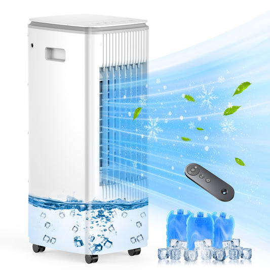 Portable Air Conditioners, 3-IN-1 Evaporative Air Cooler w/ 4 Ice Packs, 3L Water Tank for Cooing, 7H Timer for Auto-Off, Swamp Coolers with 70° Oscillation, White-1